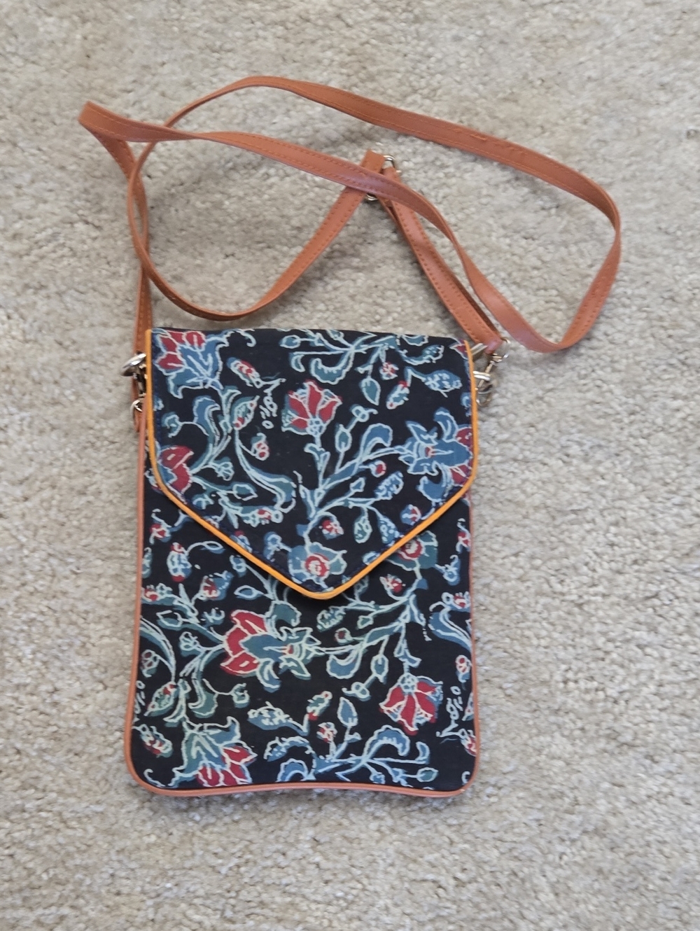 Floral Crossbody Phone Bag with Tan Strap